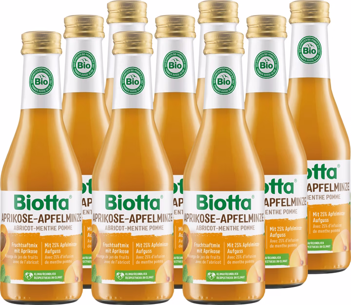 BIOTTA Aprikose Apfelminze Bio Flasche 12 x 2.5dl