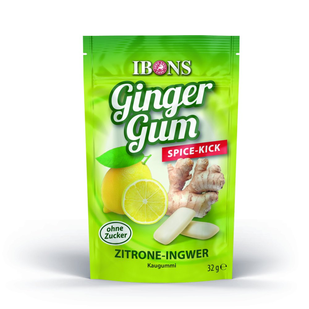 IBONS Ingwer-Zitrone Kaugummi Display ohne Zucker 12x32g IBONS Ingwer-Zitrone Kaugummi Display ohne Zucker 12x32g