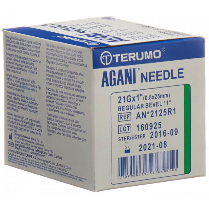 Terumo Agani Einmalkanüle 21G 0.8x25mm grün 100 Stück Terumo Agani Einmalkanüle 21G 0.8x25mm grün 100 Stück