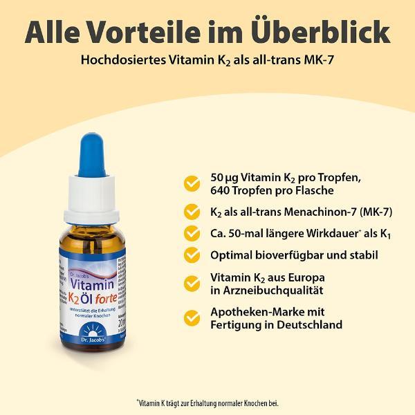 DR. JACOB'S Vit K2 Oel fort 50mcg MK7 20ml