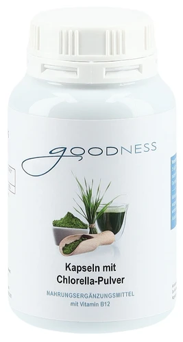 GOODNESS Chlorella Pulver Vitamin B12 Kapseln 600 mg 90 Stück