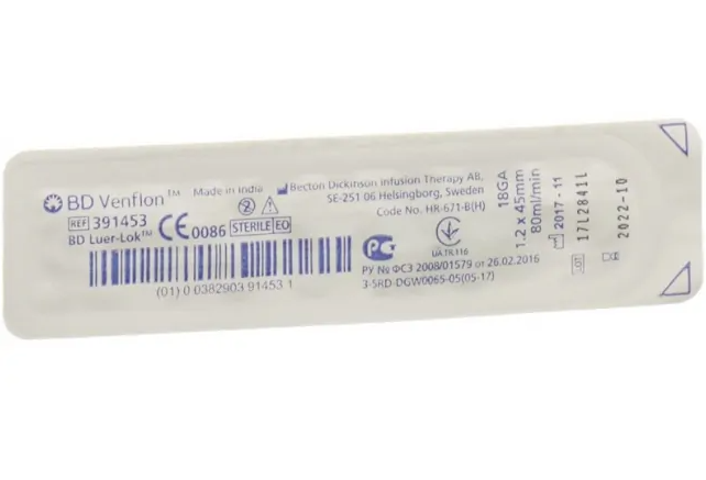 BD Venflon Venenverweilkatheter mit Zuspritzventil 18G 1.2x45mm Luer-Lok grün