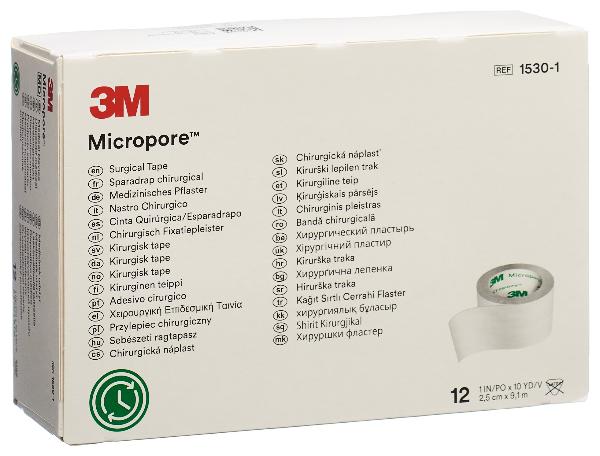 3M MICROPORE Rollenpflaster ohne Dispenser 25mmx9.14m weiss 12 Stück