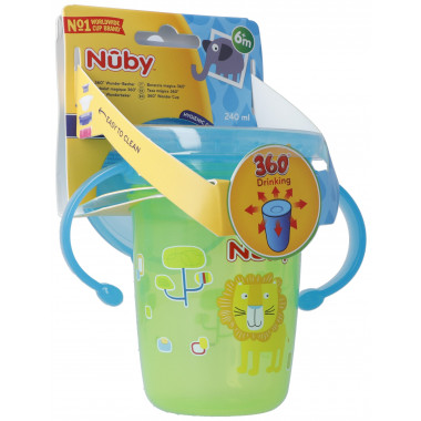 Nuby Trinktasse 360° Wonder Cup 240ml mit Griffen GRÜN auslaufsicher
