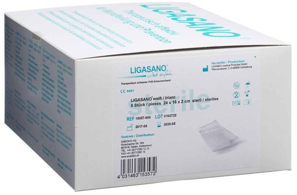 LIGASANO Schaumstoff Kompressen 24x16x2cm steril 5 Stück