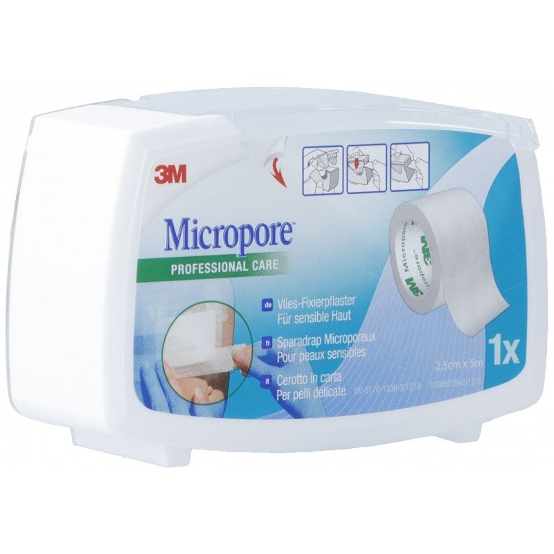 3M Micropore Vlies Heftpflaster mit Dispenser 25mmx5m weiss 3M Micropore Vlies Heftpflaster mit Dispenser 25mmx5m weiss