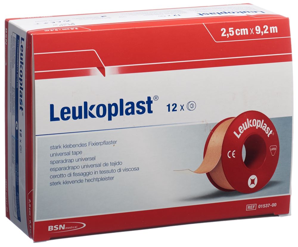 LEUKOPLAST Fixierpfla 9.2mx2.5cm hf o Ring 12 Stück LEUKOPLAST Fixierpfla 9.2mx2.5cm hf o Ring 12 Stück