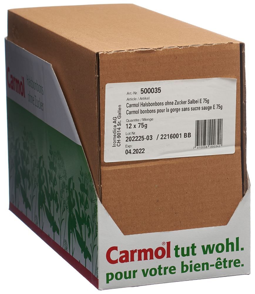 CARMOL Hals-Bonbons ohne Zucker Salbei 12 x 75g