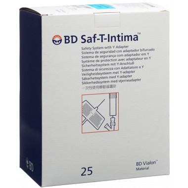 BD Saf-T-Intima Sicherheitsvenenverweilkatheter 22G 0.9x19mm mit Y-Anschluss blau 25 Stück