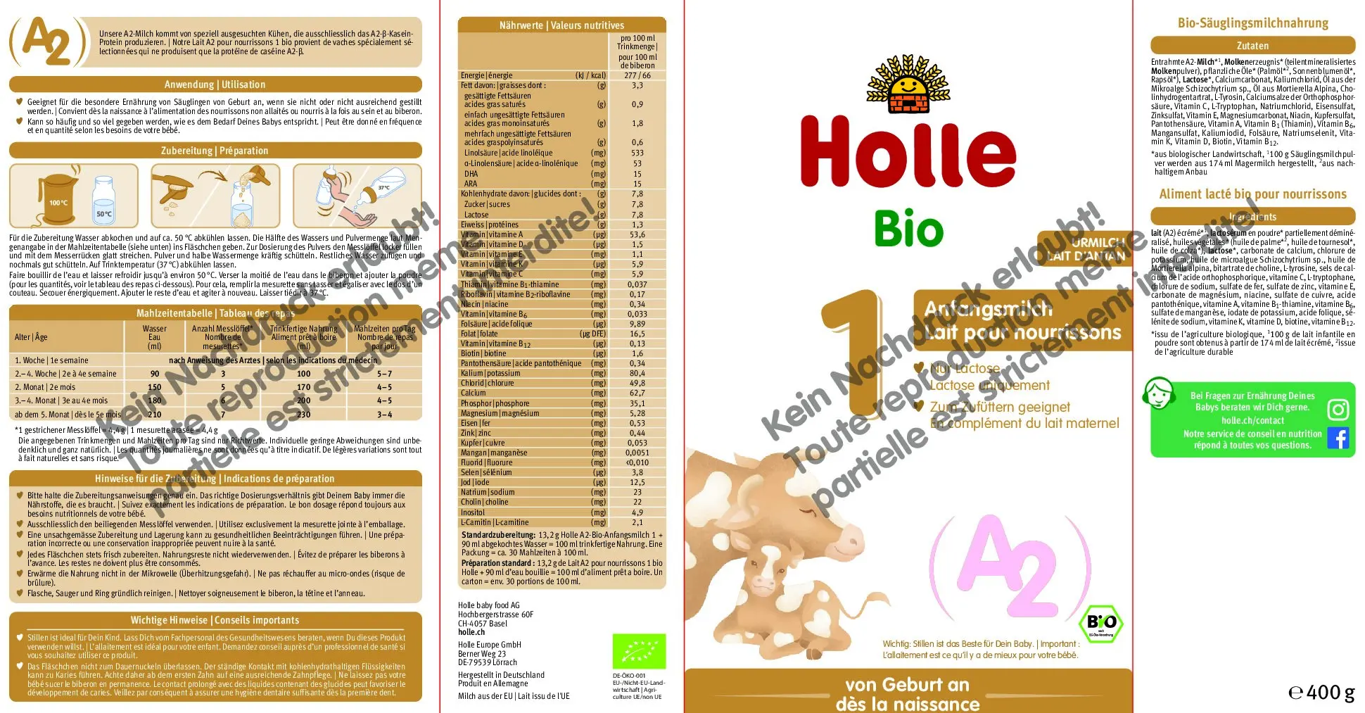 Holle A2 Bio-Anfangsmilch 1 400 g