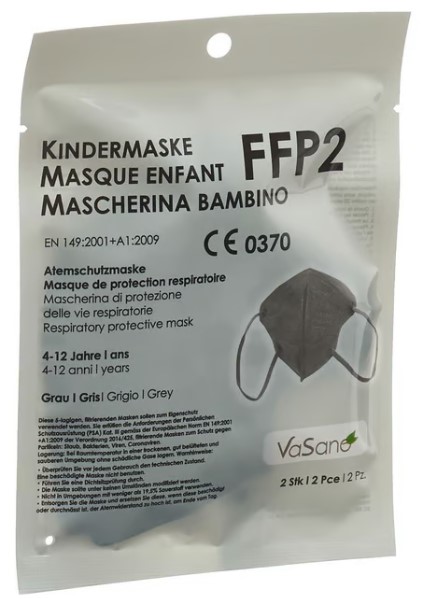 VaSano Maske FFP2 Kind 4-12 J grau D/I/F 2 Stück