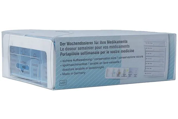 Anabox Medidispenser compact 7 Tage hellblau 4 Fächer deutsch/französisch/italienisch