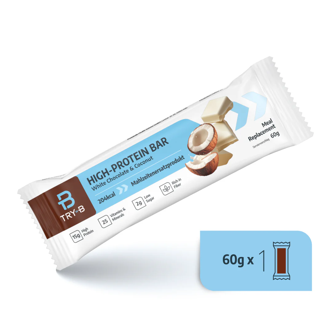 TRY-B White Chocolate & Coconut Mahlzeitenersatz-Riegel 60g TRY-B White Chocolate & Coconut Mahlzeitenersatz-Riegel 60g