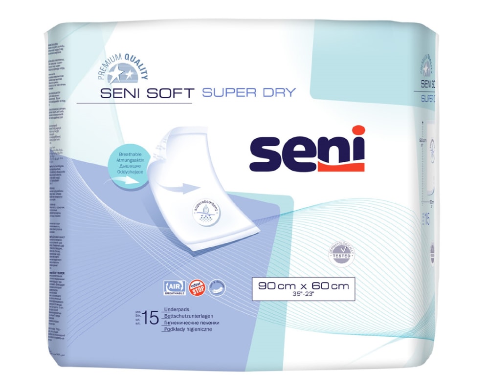 Seni Soft Super Dry Einmal-Bettschutz 90x60cm 5 Tropfen 15 Stück