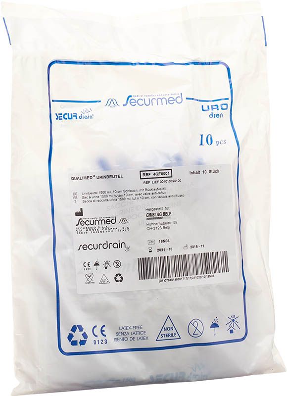 Qualimed Urinbeutel 2l 90cm mit RV 10 Stück