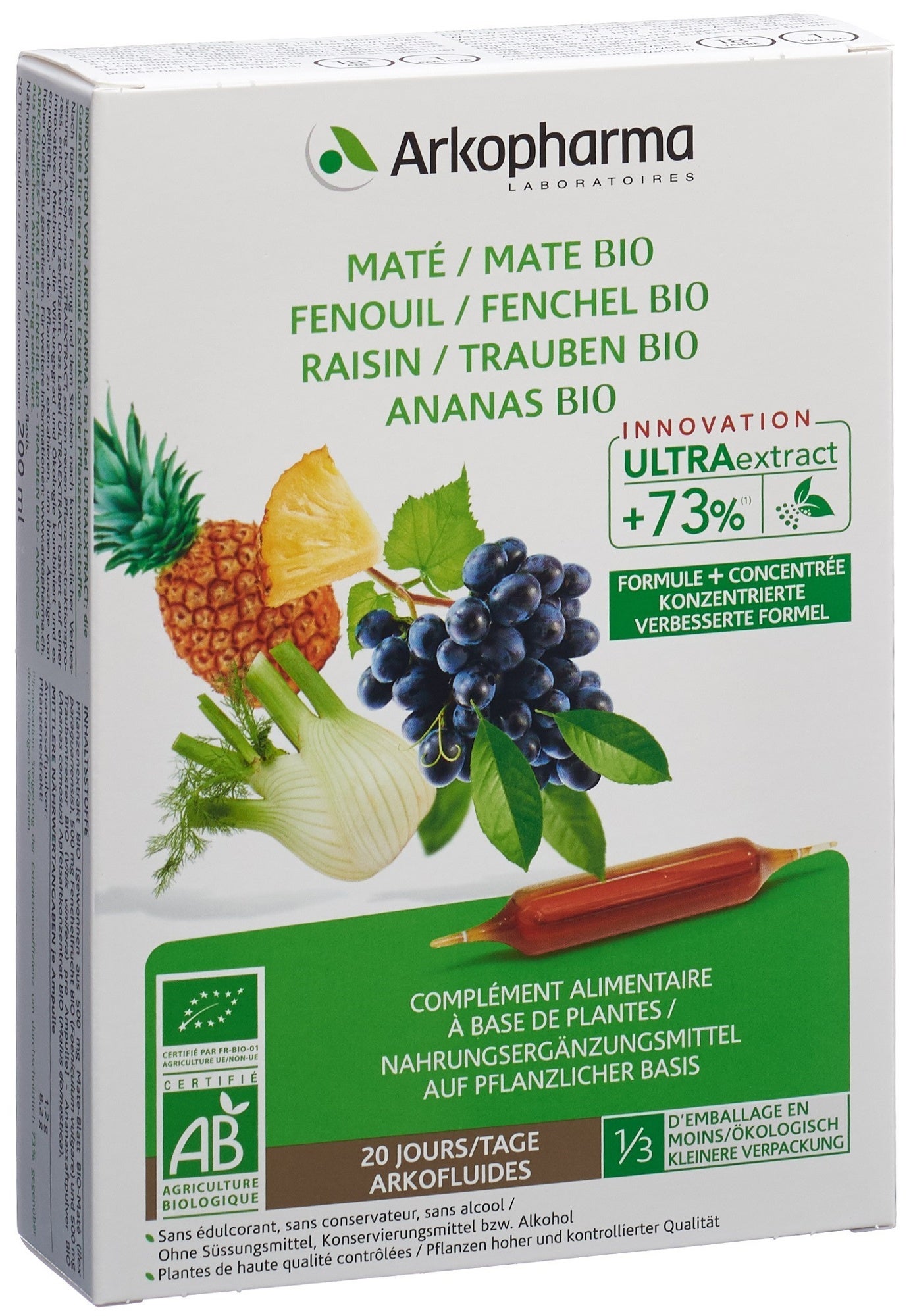 Arkofluide Ananas Mate Fenchel Weintrester Bio 20 Trinkampullen 10ml Arkofluide Ananas Mate Fenchel Weintrester Bio 20 Trinkampullen 10ml