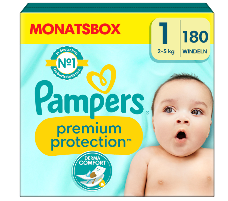 Pampers Prem Prot NB Gr1 2-5kg Newb Halbm 180 Stück