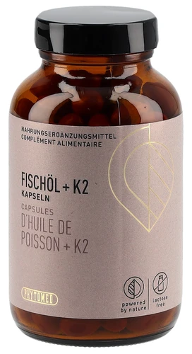 PHYTOMED Fischöl & K2 Kapseln Glas 200 Stück