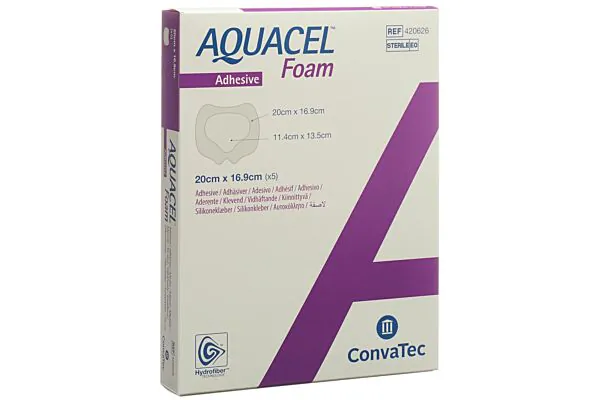 AQUACEL Foam Schaumverband adhäsiv 20x16.9cm Sakral 5 Stück