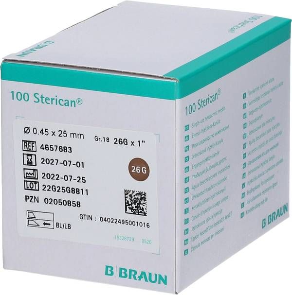 STERICAN Kanüle G26 0.45x25mm 1 lang br 100 Stück STERICAN Kanüle G26 0.45x25mm 1 lang br 100 Stück