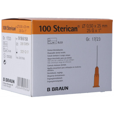 STERICAN Kanüle G25 0.5x25mm 1 lang orang 100 Stück STERICAN Kanüle G25 0.5x25mm 1 lang orang 100 Stück