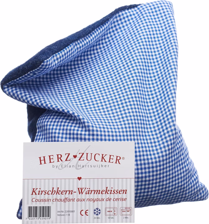 HERZZUCKER Kirschkernkissen 26 x 21 cm Katze weiss blau