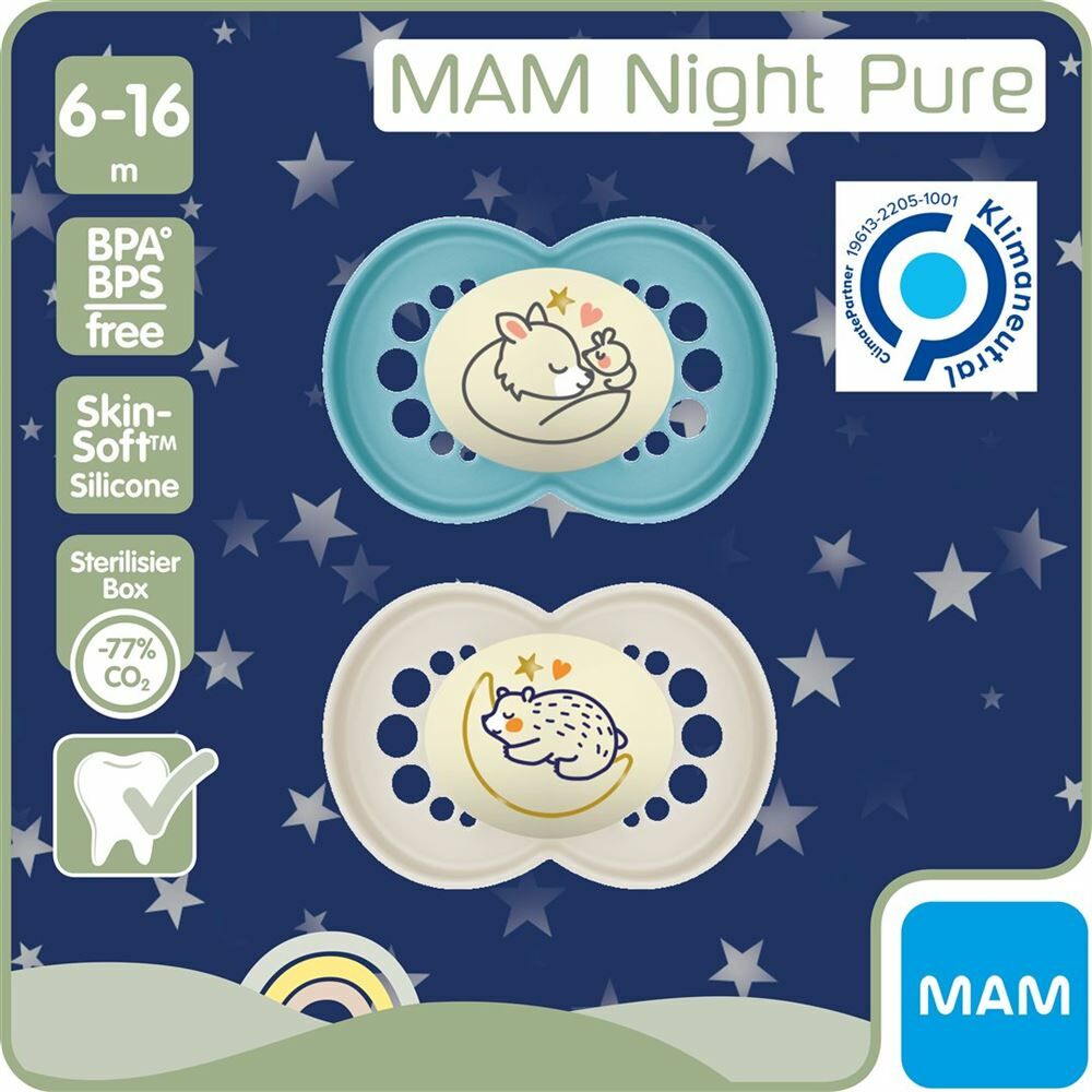 MAM Night Nuggi Pure Silikon 16-36 Monate 2 Stück