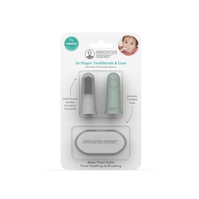 MATCHSTICK MONKEY Fingerzahnbürste mint & grau 2 Stück