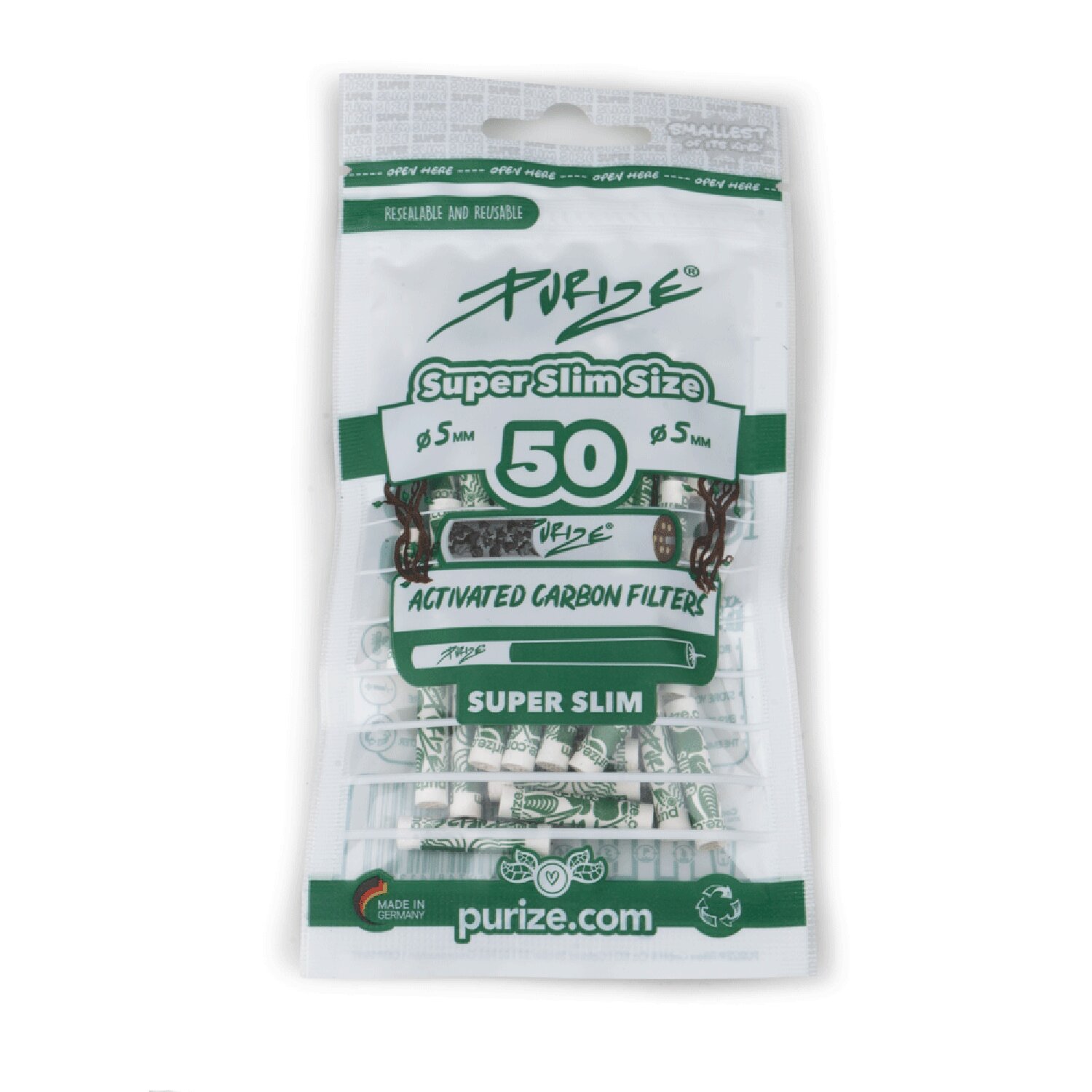 PURIZE® Super Slim Aktivkohlefilter 50 Stück