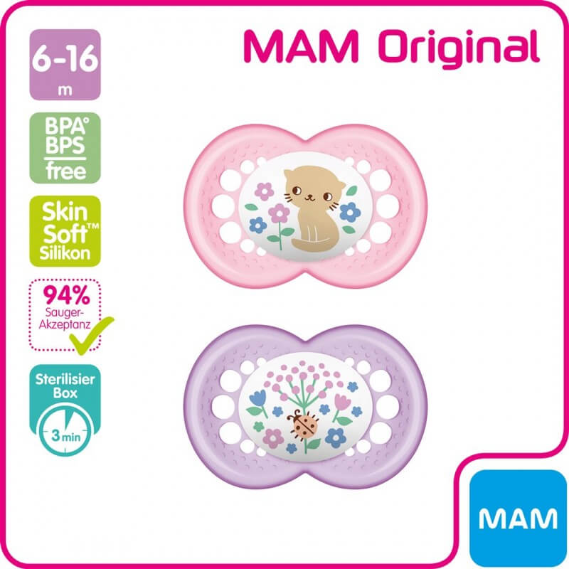 MAM Original Nuggi Kautschuk 6-16 Monate Girl 2 Stück