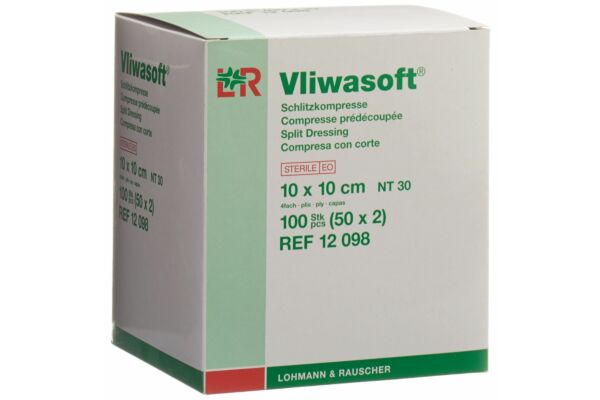 Vliwasoft Schlitzkompressen mit Y-Einschnitt 10x10cm steril 50 x 2 Stück