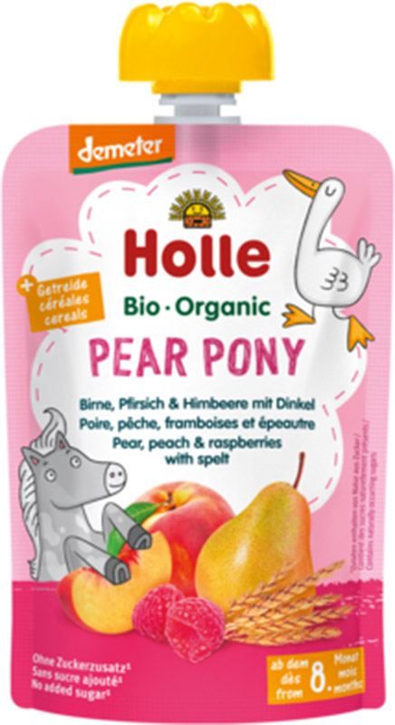 Holle Pear Pony - Pouchy Birne Pfirsich & Himbeere mit Dinkel 100g Holle Pear Pony - Pouchy Birne Pfirsich & Himbeere mit Dinkel 100g