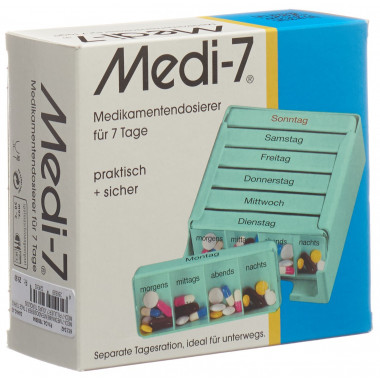 Sahag Medi-7 Medikamentendosierer 7 Tage 4 Fächer pro Tag türkis deutsch Sahag Medi-7 Medikamentendosierer 7 Tage 4 Fächer pro Tag türkis deutsch