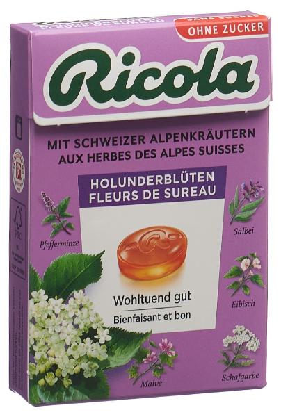 Ricola Holunderblüten Bonbons ohne Zucker mit Stevia Box 50g