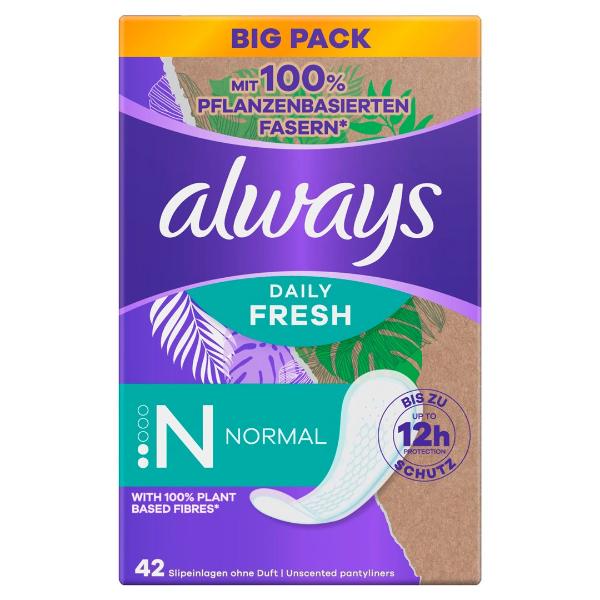 Always Slipeinlage Daily Fresh mit 100% pflanzenbasierten Fasern Normal BigPack 42 Stück