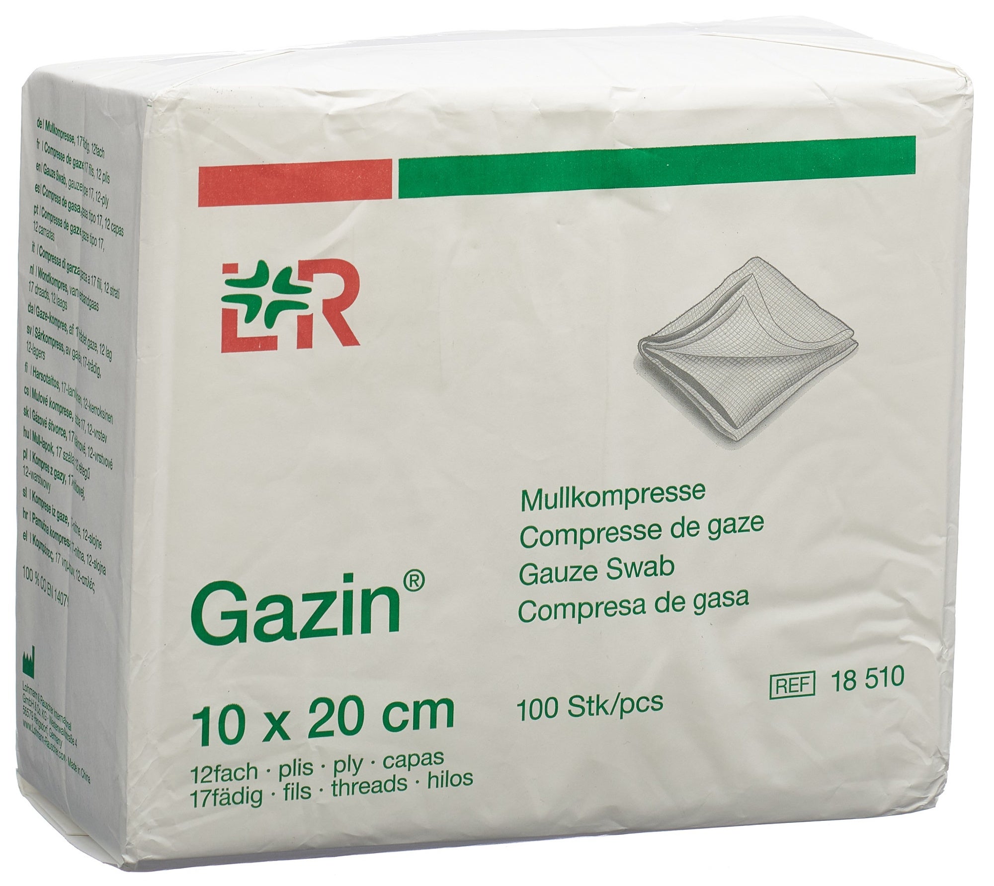 Gazin Mullkompressen 10x20cm 12-fach/17-fädig ohne RK 100 Stück