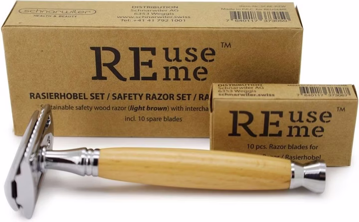 REUSEME Rasierhobel Holz hellbraun Stahlklinge