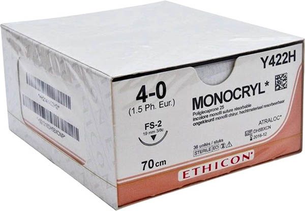 MONOCRYL PLUS 70cm ungefärbt 4-0 FS-2 36 Stück