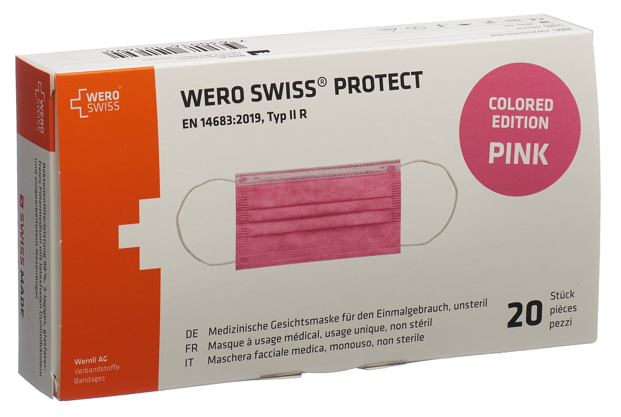 WERO SWISS Protect Maske Typ IIR pink Box 20 Stück