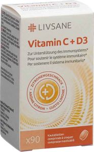 Livsane Vitamin C + D3 Kautabletten Ds 90 Stück Livsane Vitamin C + D3 Kautabletten Ds 90 Stück