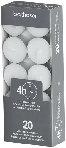 Balthasar Teelicht mit Alubecher weiss 4 h 20 Stück