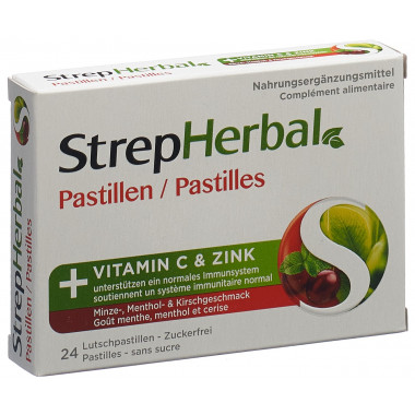StrepHerbal Pastillen Minze Menthol und Kirschgeschmack 24 Stück