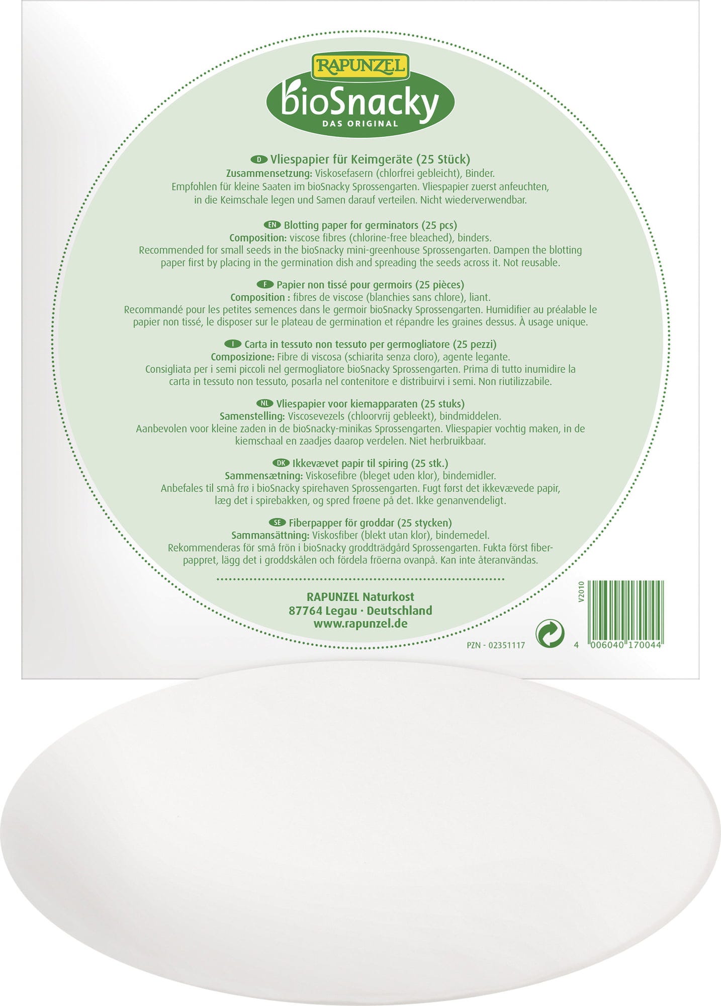 bioSnacky Vliespapier für Sprossengarten 25 Stück