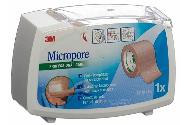 3M Micropore Vlies Heftpflaster mit Dispenser 25mmx5m hautfarbig 3M Micropore Vlies Heftpflaster mit Dispenser 25mmx5m hautfarbig