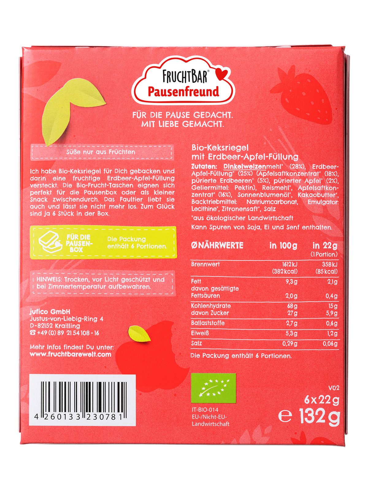 Fruchtbar Fruchttasche Bio Dinkel Erdbeere Apfel 6x 22g