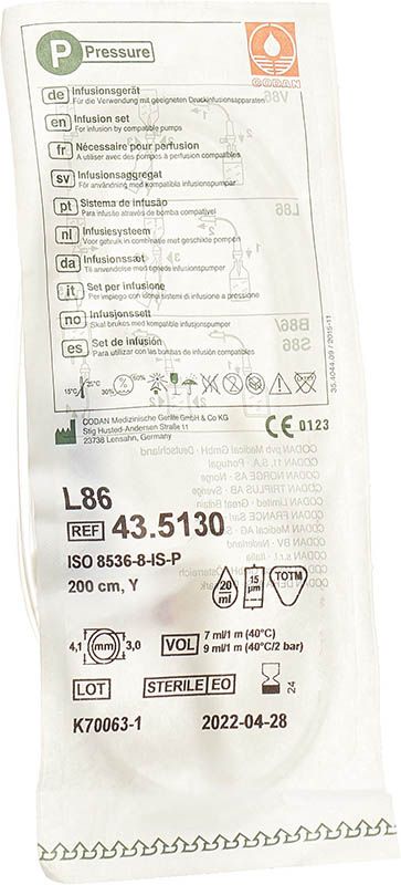 Codan Infusionsgerät Luer Lock L86 P-Y mit Belüftung