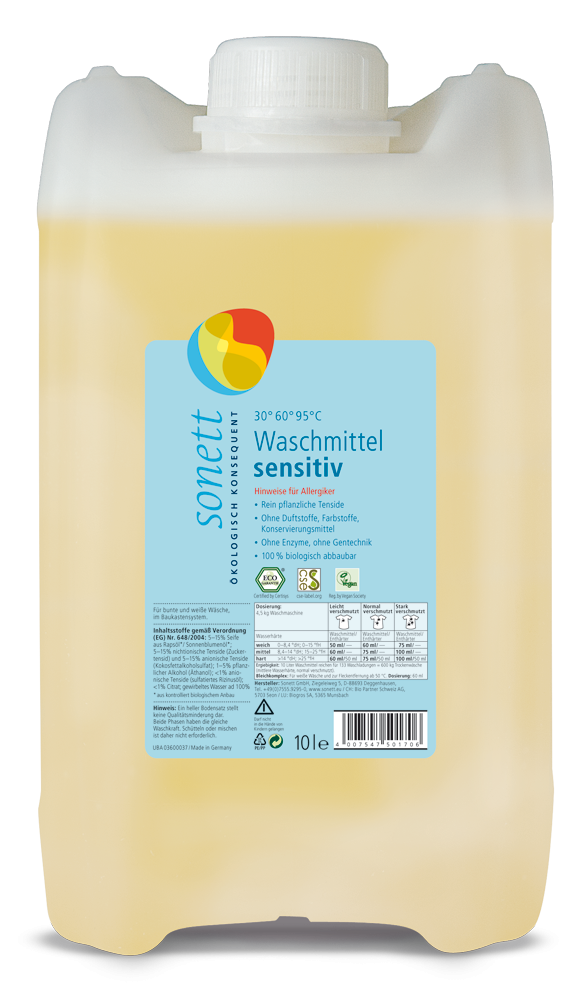 Sonett Waschmittel sensitiv 30° 95°C 10lt Sonett Waschmittel sensitiv 30° 95°C 10lt