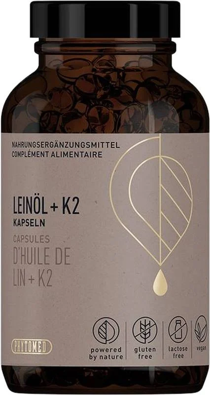 PHYTOMED Leinöl + K2 Kapseln Glas 200 Stück