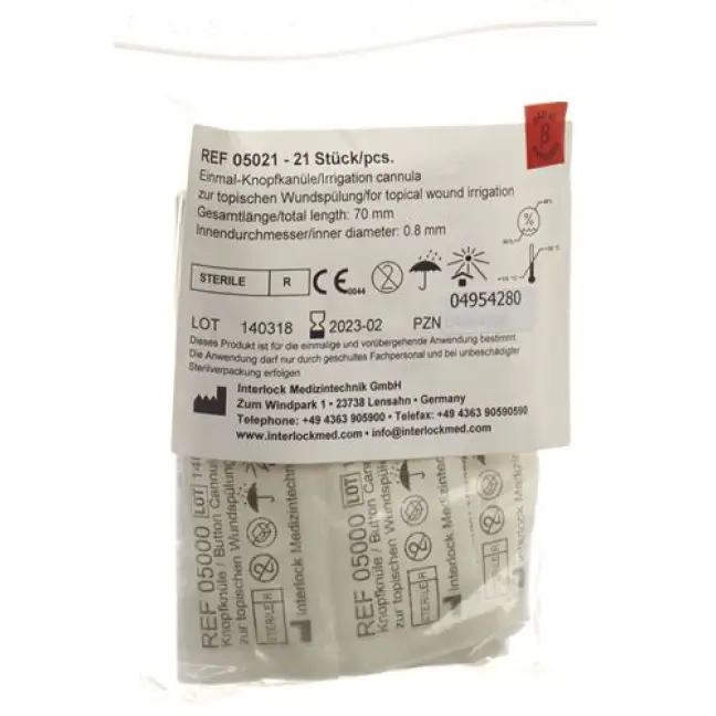 Interlock Knopfkanülen Kunststoff 0.8x70mm steril 21 Stück