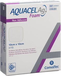 AQUACEL Ag Foam Schaumverband nicht-adhäsiv 10x10cm 10 Stück